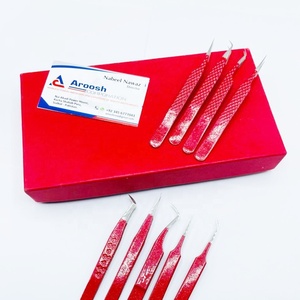 Wholesale Professional Eyelash Tweezers Set <b>Red</b> Color <b>Glitter</b> Diamond Heart Grip Custom Logo Sustainable Steel Fiber Tip Eyelash - Product Image 2