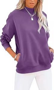 Jersey de Otoño de cuello alto simulado con logotipo frontal, sudadera de manga larga informal ligera con bolsillo cómodo y transpirable para mujer - Product Image 6