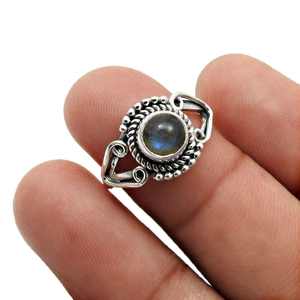 Belle bague en argent avec pierre précieuse labradorite ronde naturelle, vente en gros, bijoux en argent 925, sertissage en argent sterling, bague bohème - Product Image 4