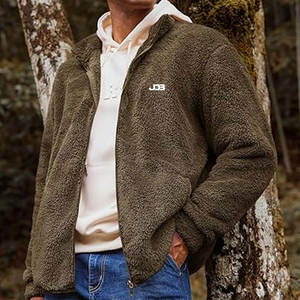 Veste en polaire sherpa pour homme, de haute qualité, chaude pour l'hiver, confortable, décontractée, vêtements d'extérieur, col montant doux, logo sur le devant - Product Image 3