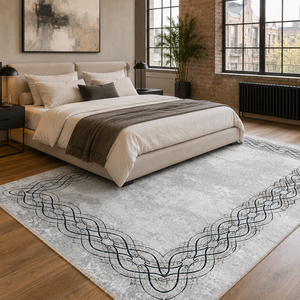 Netline Home Timeless Linework Grey Modern <b>Washable</b> <b>Rug</b> - Product Image 3
