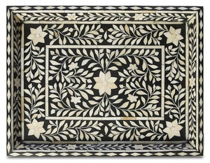 Plateau de service en incrustation d'os blanc en forme de rectangle fabriqué à la main unique et de luxe pour servir du thé, du café, du petit déjeuner, des hôtels et des restaurants - Product Image 5