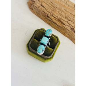 Jameson Garcia Royston <b>Adjustable</b> Stainless Steel Cluster <b>Ring</b> with Turquoise & Sterling Silver Gold Plated Bezel Setting Gift - Product Image 3