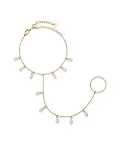 Bracelet chaîne réglable en laiton plaqué or jaune 14 carats avec perles d'eau douce Go2boho PAVOI, tendance pour femme, idéal pour l'été et les mariages - Product Image 1