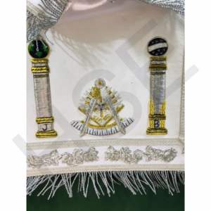 Tablier de Maître Maçon de la Franc-Maçonnerie avec l'Œil Tout-Voyant et les Deux Piliers, brodé à la main en fil d'or, en cuir d'agneau blanc - Product Image 3