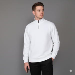 <b>Men</b> Half Zip Button Collar Knitted Eco-Friendly <b>Sweatshirt</b> 60% Cot 40% Poly ODM Solid Plain Dyed 300-400 GSM Autumn Season - Product Image 1
