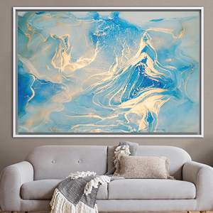 Toile imprimée : Décoration murale élégante en marbre bleu doré scintillant, 1P : encadré blanc - Product Image 1