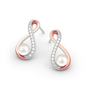 Jeulia <b>Infinity</b> Freshwater Pearl Stud <b>Earrings</b> in Sterling <b>Silver</b> with Diamond Accents - Product Image 3