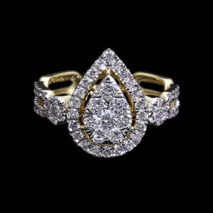 Lujoso anillo de compromiso de halo de pera de oro blanco de 14 quilates, racimo de diamantes naturales, ajuste de Halo doble, anillos de diamantes de vástago dividido - Product Image 2