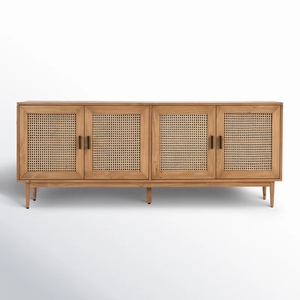 Aparador de caña de ratán de madera de mango macizo hecho a mano de granja bohemio moderno, armario multiusos para cocina, hogar, Bar, comedor, sala de estar - Product Image 1