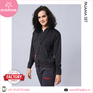 100% algodón solo Jersey tipo de tela señoras ropa de dormir de punto mangas completas 2 piezas conjunto de pijama con capucha para mujer - Product Image 3