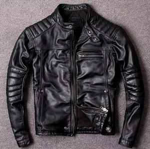 Haute qualité hommes noir véritable peau de mouton douce veste en cuir motard café Racer Style avec toile hiver haute rue Style - Product Image 1