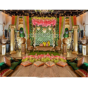 Scène Mehndi exclusive pour les mariages asiatiques Scène élégante pour la cérémonie Mehndi & Sangeet Thème musulman Configuration de la décoration Sangeet - Product Image 1