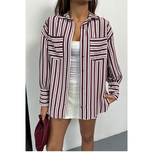Chemise à rayures bordeaux pour femmes - Product Image 5