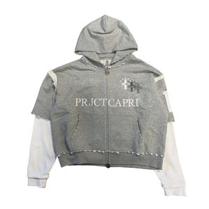 Sudadera con Capucha Corta Personalizada de Algodón 100% para Hombre, Estilo Urbano, Lavado Ácido, Camuflaje, con Cierre y Detalles de Gofre - Product Image 6