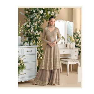 Tamaño libre cosido completo con trabajo de bordado pesado Salwar Kameez Palazzo trajes para boda y fiesta a precio asequible - Product Image 1