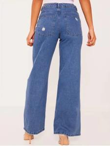 Pantalones vaqueros de retazos nuevos Pantalones vaqueros de pierna recta informales de moda para mujer con cordón de mezclilla lavada, pantalones vaqueros versátiles para uso diario - Product Image 5