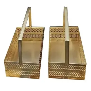 Cesta de regalo de Metal de color dorado, Frutero de hierro, flores nórdicas y productos de almacenamiento de aperitivos, cesta de forma rectangular con asa