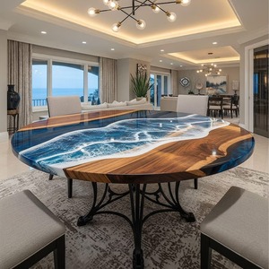 Best Quality New Customized Eco-friendly Solid Walnut Wood Kitchen Restaurant Dining Coffee River <b>Epoxy</b> <b>Resin</b> <b>Table</b> - Product Image 2