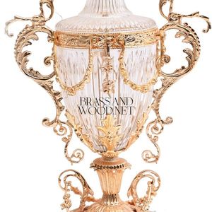 Đồng thau vàng thanh lịch và Bình trang trí pha lê có tay cầm trang trí công phu và thiết kế Hoàng Gia cổ điển - Product Image 3