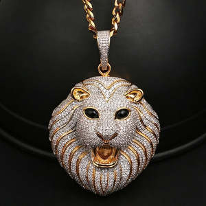 SHREYA DIAM Gold Plated <b>Iced</b> <b>Out</b> Round Brilliant Cut Moissanite Hip Hop Lion Face Pendant 925 Sterling Silver for Men - Product Image 4
