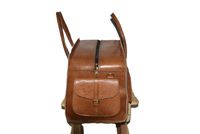 Sac de voyage vintage en cuir véritable de forme tonneau avec fermeture éclair, deux sangles et doublure en toile