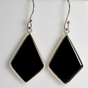Navya Craft <b>Solid</b> Sterling <b>Silver</b> 925 Handmade Boho Dangle Drop <b>Earrings</b> Black Onyx Gemstone June Birthstone Black Stone - Product Image 3