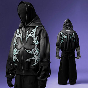 เสื้อฮู้ดดี้ผู้ชายแบบสตรีทแวร์คุณภาพสูง ปักลายแบบวินเทจ ทำสีซีดแบบฟอกกรด พิมพ์ลาย ปักลายตามสั่ง OEM - Product Image 4