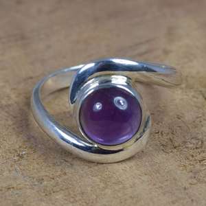 Bague en argent sterling 925 avec pierre précieuse ronde en améthyste, cadeau pour femme - Product Image 1