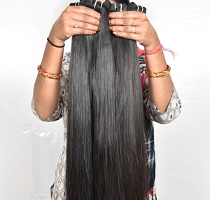 Meilleure qualité 100% sud indien naturel vierge noir cheveux raides faisceaux Temple cheveux humains bruts non transformés Remy vague naturelle - Product Image 5