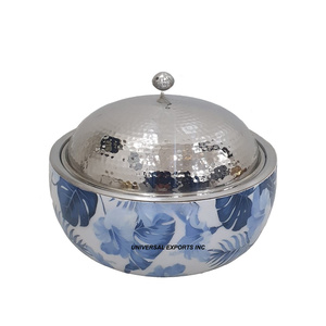 Olla caliente de acero inoxidable pulido con espejo con tapa dorada, cazuela de doble pared hecha a mano, calentador de alimentos de metal elegante de alta calidad - Product Image 2