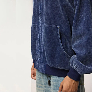 Sudadera con capucha extragrande para hombre con cremallera y hombros caídos, 100% algodón, lavado ácido, efecto desgastado, tela Cortroy de invierno - Product Image 5