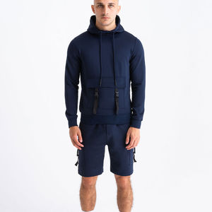 2024 nouveau survêtement de sport pour hommes Design personnalisé court 100% coton Jogging vêtements de sport genou longueur à capuche deux pièces Shorts tenue pour hommes - Product Image 1