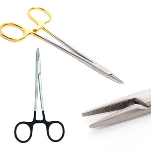 Porte-aiguilles pour chirurgie buccale Halsey 15 cm Forceps Halsey Porte-aiguille Suture chirurgicale dorée lisse Chirurgie dentaire Acier inoxydable - Product Image 1