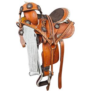 Venta al por mayor de monturas de carreras de barril de cuero genuino hecho a mano de primera calidad, monturas de caballo occidentales, monturas de rodeo a granel, tachuelas de vaquero duraderas - Product Image 3