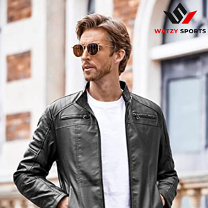 Wholesale Men's Slim Fit Sheep Skin Leather <b>Jacket</b> Stand <b>Collar</b> Lightweight Zip-up Bomber Coat Formal PU Motorcycle Biker <b>Jacket</b> - Product Image 4