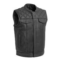 Mens SOA Club Motorcycle Rider Vest Quilted Pattern YKK Original Zippers Best for Patches Top Quality Cow Hide Thick Leather