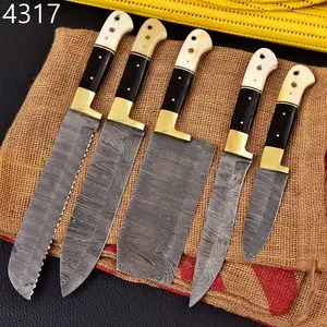 Set pisau dapur baja Damaskus kualitas tinggi dengan pegangan Rosewood-Set pisau koki untuk penggemar memasak