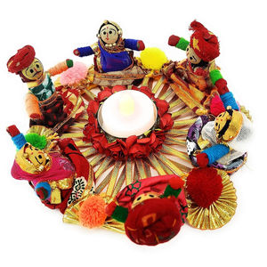 Handmade Recycled Material Rajasthani Dolls Puppet <b>Tealight</b> Candle Holder, Multicolor (13 cm x 13 cm 6.5 cm) (Pack of 1) - Product Image 1