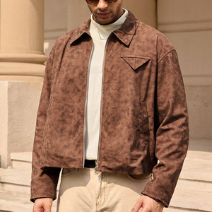 Veste en cuir véritable à logo personnalisé pour hommes, vestes en cuir à manches longues coupe ajustée patchwork de printemps à la mode, logo personnalisé OEM - Product Image 1