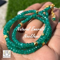 Collier de perles d'émeraude naturelle facettée, imitation perle, véritable pierre précieuse verte, tendance, forme rondelle 4 mm, origine Zambie, unisexe