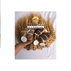 Top New Best Quality 20 "#18 Color Kinky Curly Venta al por mayor Raw Indian Temple Directo de India Machine Double Weft Human Bundles - Product Image 1
