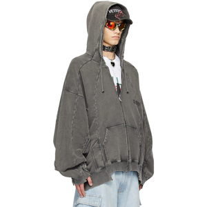 Venta al por mayor personalizado vintage lavado ácido de alta calidad de algodón grueso Streetwear Zip up sudaderas con capucha de los hombres - Product Image 3