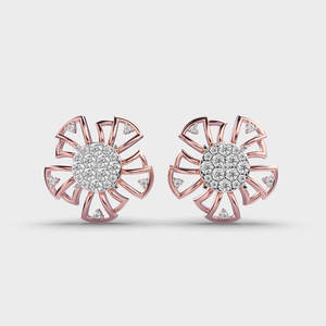 Boucles d'oreilles clous de luxe en or rose/jaune/blanc 9K plaqué rhodium avec grappe de diamants floraux pour femme |   Fête d'anniversaire personnalisée de qualité supérieure - Product Image 6