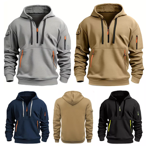 Sweats à capuche d'hiver à boutons cargo pour hommes Tops Sweat à capuche uni avec fermeture éclair Sweat à capuche vierge Logo personnalisé Jersey Heavyweight Regular Fit Hoodie - Product Image 4