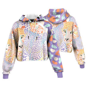 Venta al por mayor Mujeres Niñas Casual Sudaderas con capucha Manga corta Invierno Otoño Moda Oversized Sublimation Crop Top Hoodies - Product Image 1