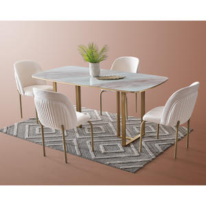 Juego de Comedor Moderno Harmony con Mesa de Vidrio con Diseño de Mármol y Patas de Metal, Diseño Contemporáneo Listo para Exportar - Product Image 3