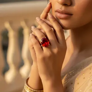 Anillo de Plata 925 con Gema Roja para Mujer, Joyería de Moda - Product Image 2