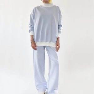 Haute qualité personnalisé femmes longs ensembles doux coton polaire goutte épaule Baggy pull col montant sweat hiver automne - Product Image 2