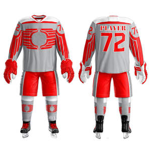 Venta al por mayor de uniformes personalizados para hombre, camiseta y pantalones cortos de hockey sobre hielo de secado rápido, transpirable, conjuntos de uniformes deportivos de hockey para equipos a la venta - Product Image 4